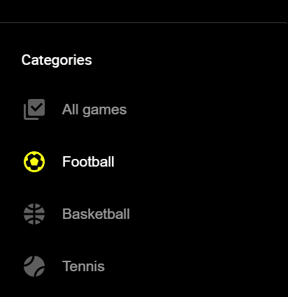 Categories on virtual sport section